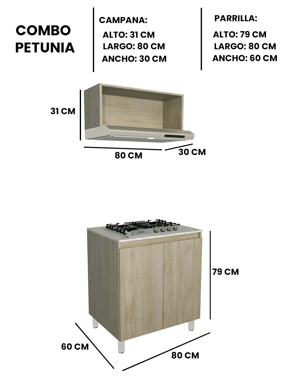 Cocina Integral Completa PETUNIA Con Parrilla Y Campana