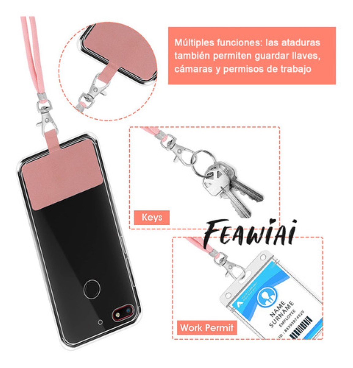2 Correa Para Celular Cuerpo Cruzado Ajustable Negro+rosa
