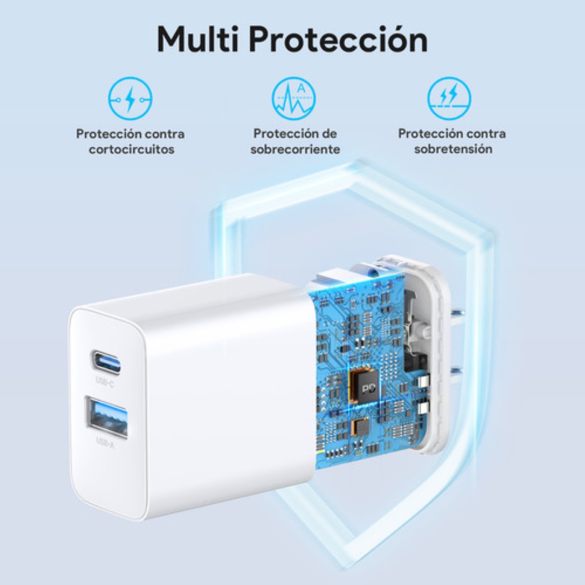 2 Piezas Cargador 2 En 1 Carga Rápida 20w Salida Dual + Cable Tipo C Compatible Con Samsung/motorola BLANCO