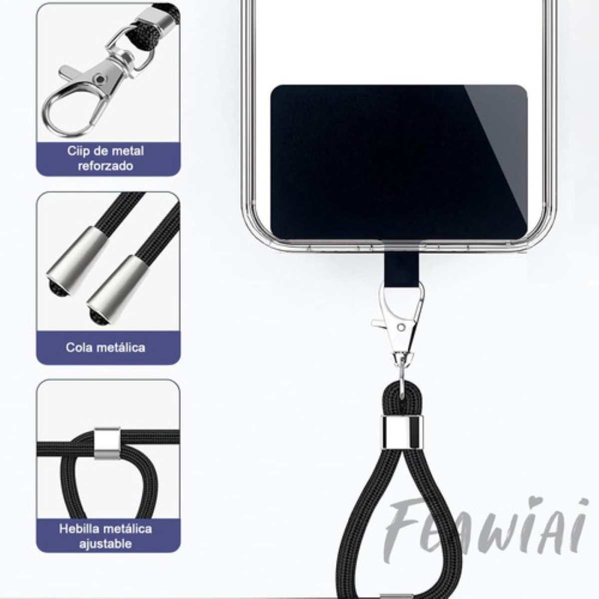 2pz Colgante Para Celular,correa Para Celular Ajustable NEGRO 