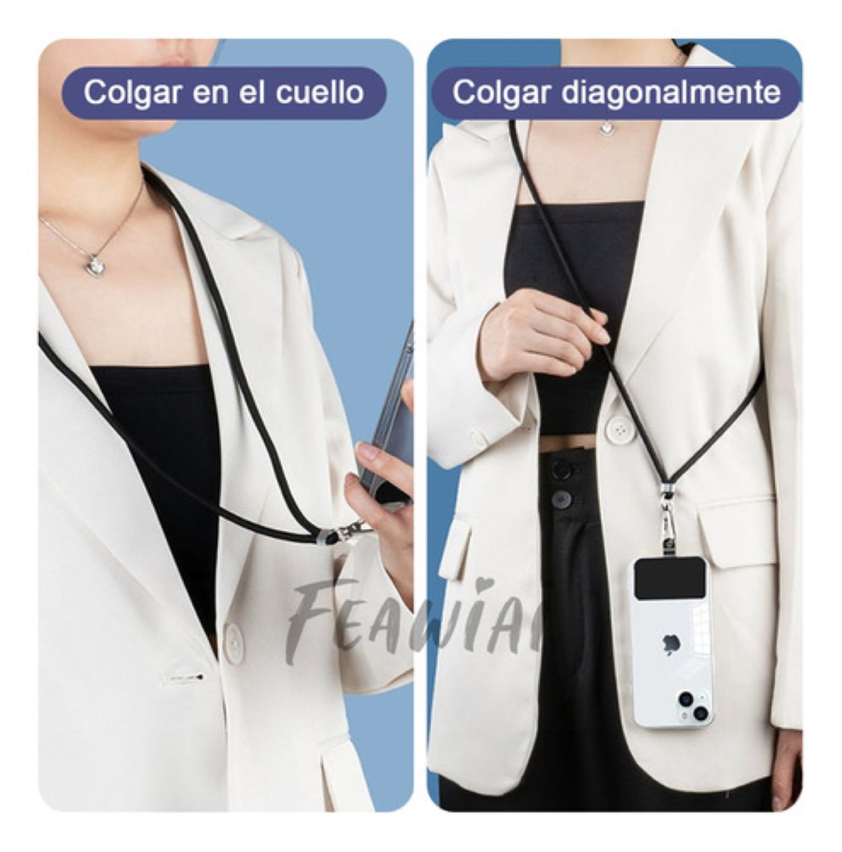 2pz Colgante Para Celular,correa Para Celular Ajustable NEGRO 