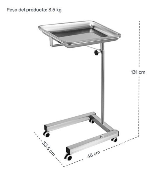Mesa Mayo Tubular Charola Acero Inoxidable Ajustable Nanofort