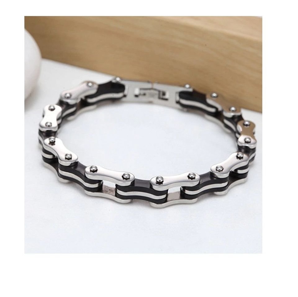 Pulsera Punk acero inoxidable joyería cadena bicicleta motocicleta plata negro brazalete adorno