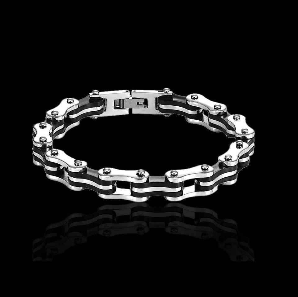Pulsera Punk acero inoxidable joyería cadena bicicleta motocicleta plata negro brazalete adorno