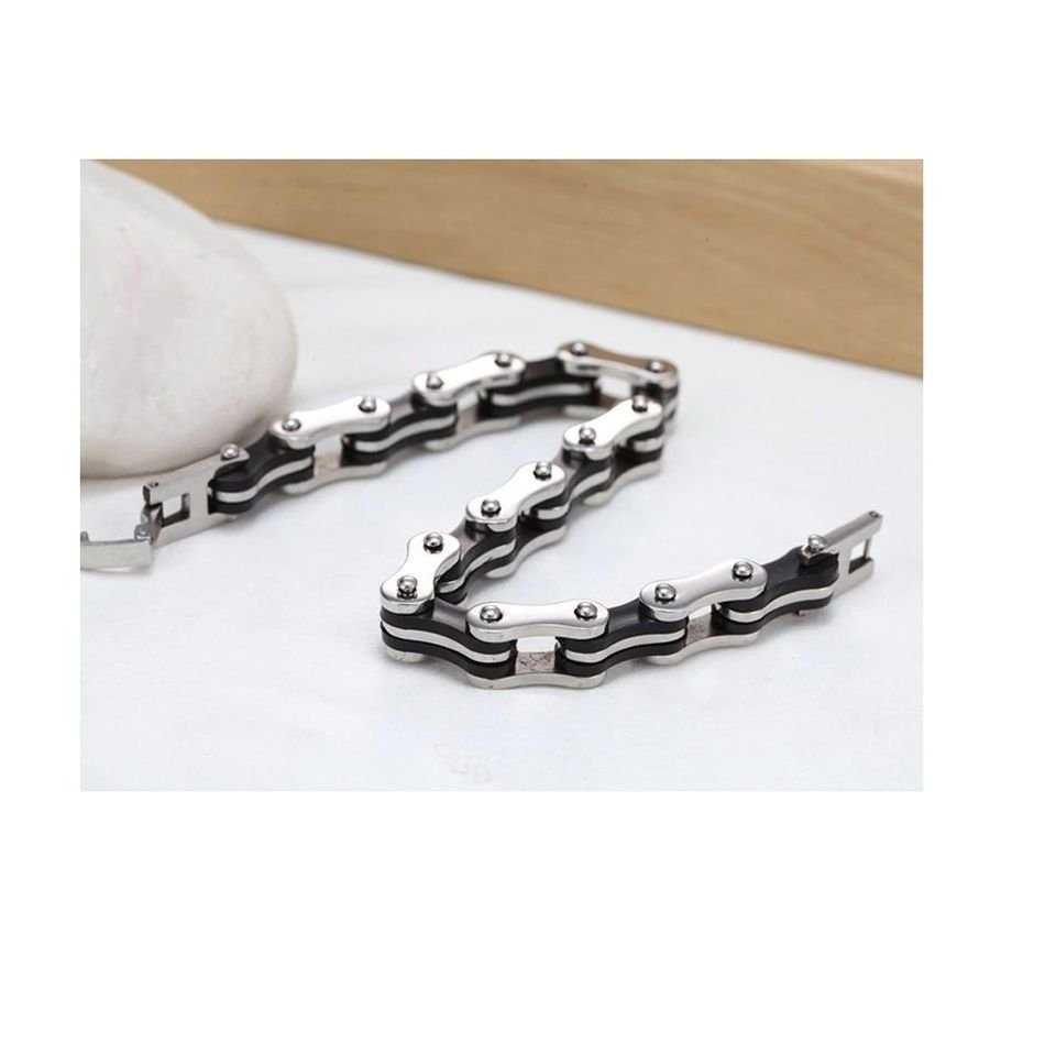 Pulsera Punk acero inoxidable joyería cadena bicicleta motocicleta plata negro brazalete adorno