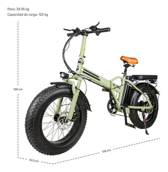 Bicicleta Electrica Plegable 48v 350v 7 Velocidades 32km/h Verde E-Be