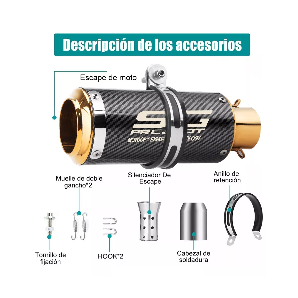 Tubo De Escape Dorado De Fibra De Carbono De Imitación 51mm