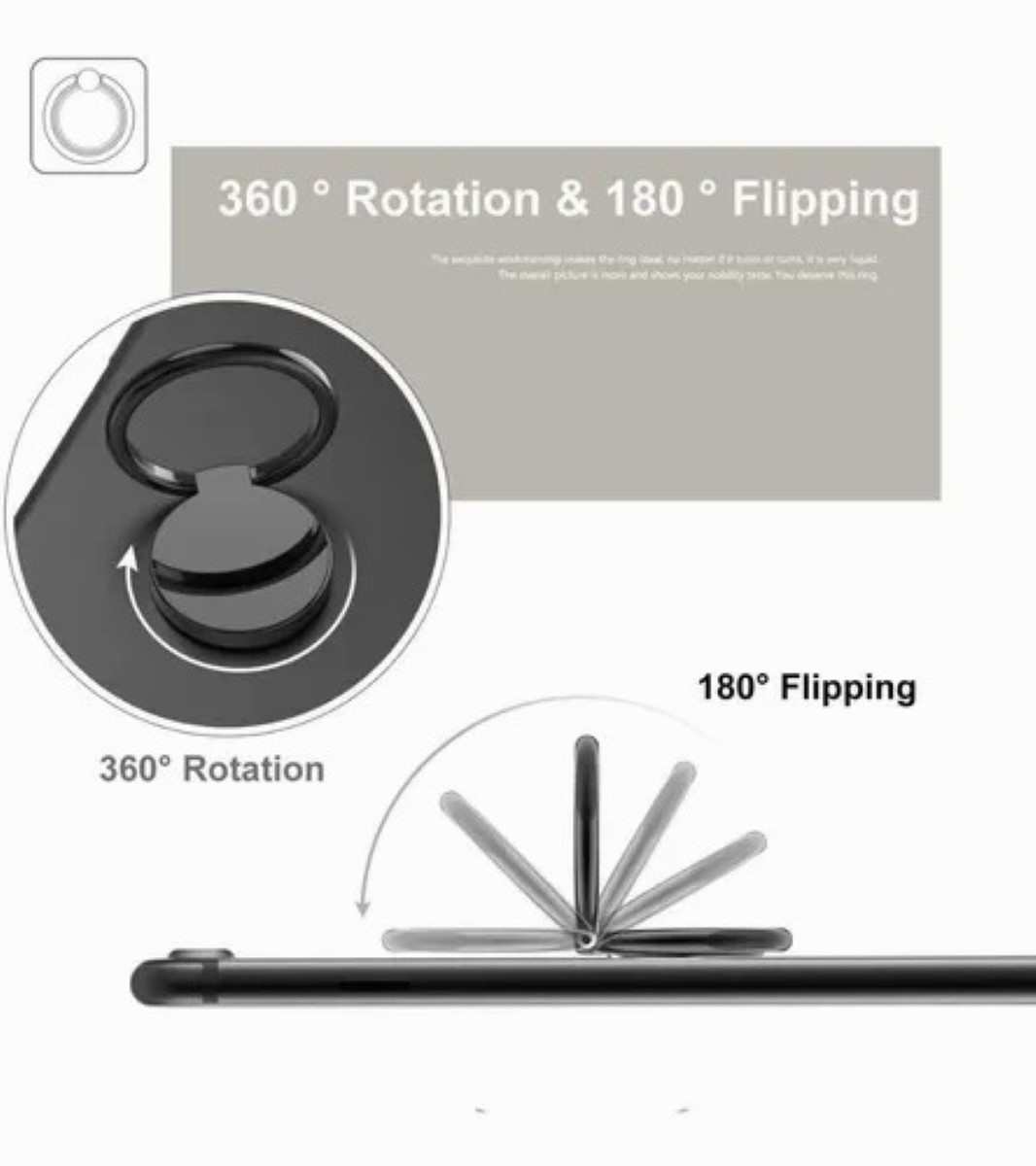 Anillo Holder Sujetador Metalico 360° Giratorio Para Celular GRIS NEGRO