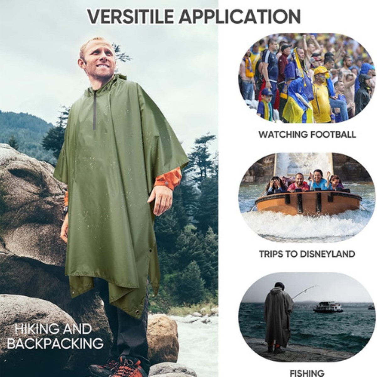 Capas Impermeable Poncho Para Hombre Mujer Dama Muy Duradero VERDDE MILITAR