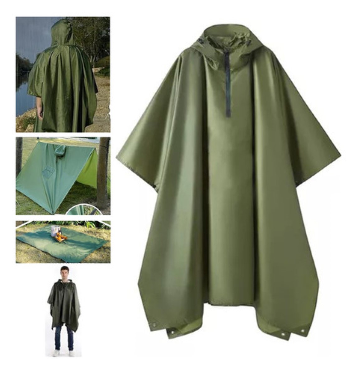 Capas Impermeable Poncho Para Hombre Mujer Dama Muy Duradero VERDDE MILITAR