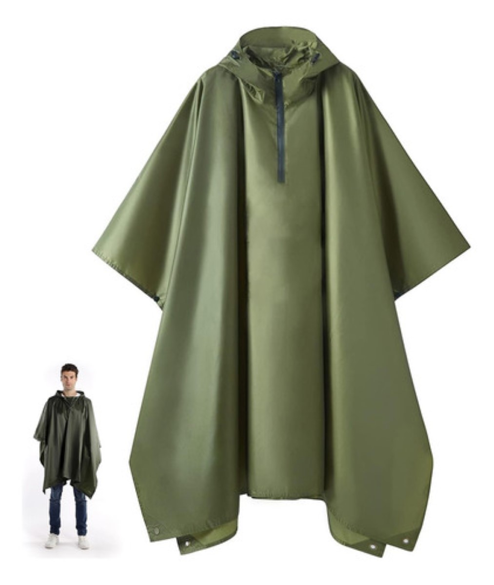 Capas Impermeable Poncho Para Hombre Mujer Dama Muy Duradero VERDDE MILITAR