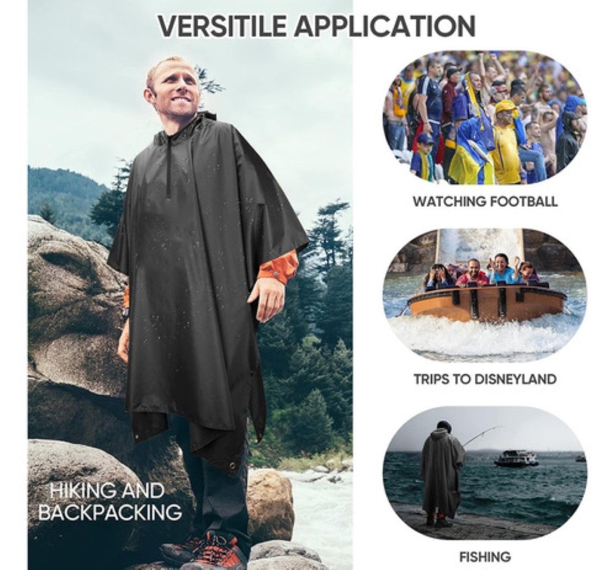 Capas Impermeable Poncho Para Hombre Mujer Dama Muy Duradero NEGROO