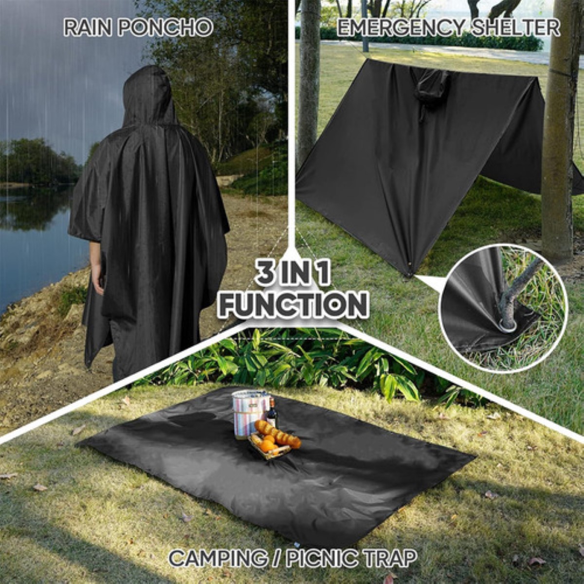 Capas Impermeable Poncho Para Hombre Mujer Dama Muy Duradero NEGROO