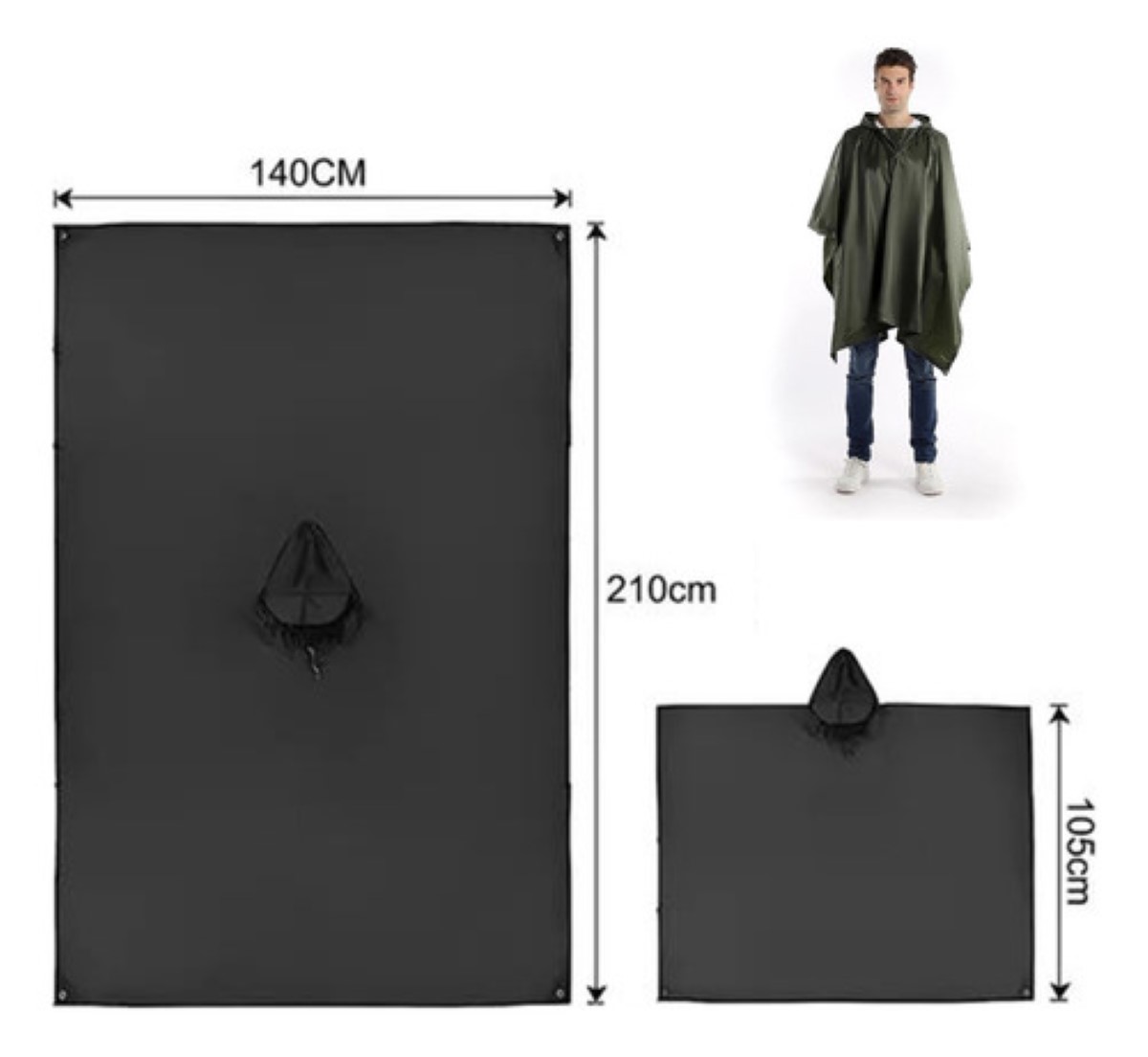 Capas Impermeable Poncho Para Hombre Mujer Dama Muy Duradero VERDDE MILITAR