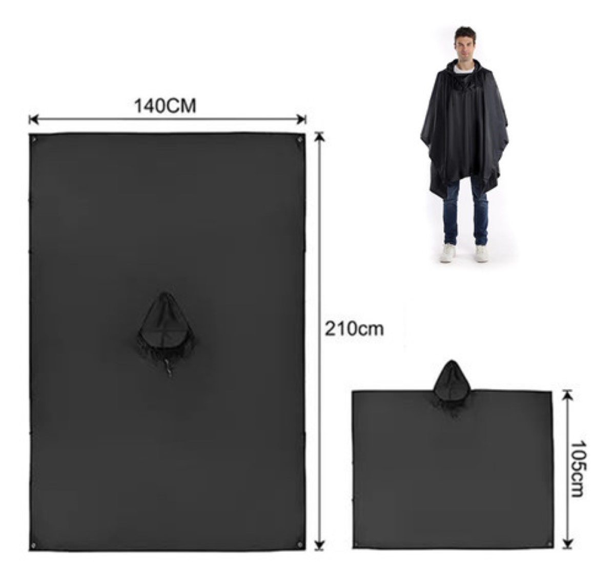 Capas Impermeable Poncho Para Hombre Mujer Dama Muy Duradero NEGROO