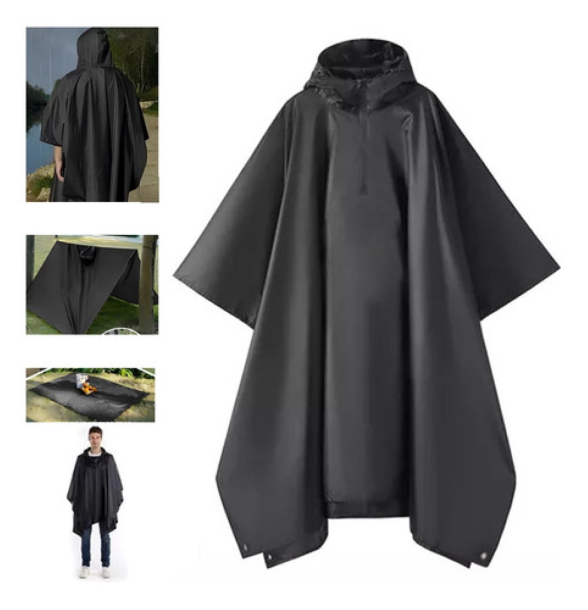 Capas Impermeable Poncho Para Hombre Mujer Dama Muy Duradero NEGROO