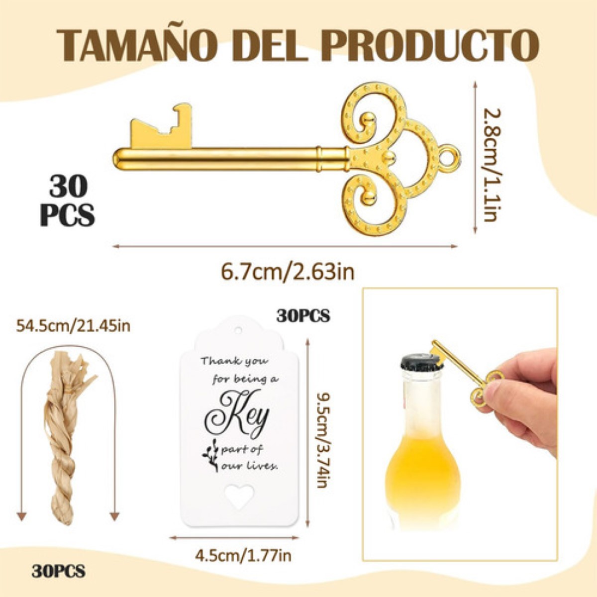 30 Pzs Destapador De Llave DORADO