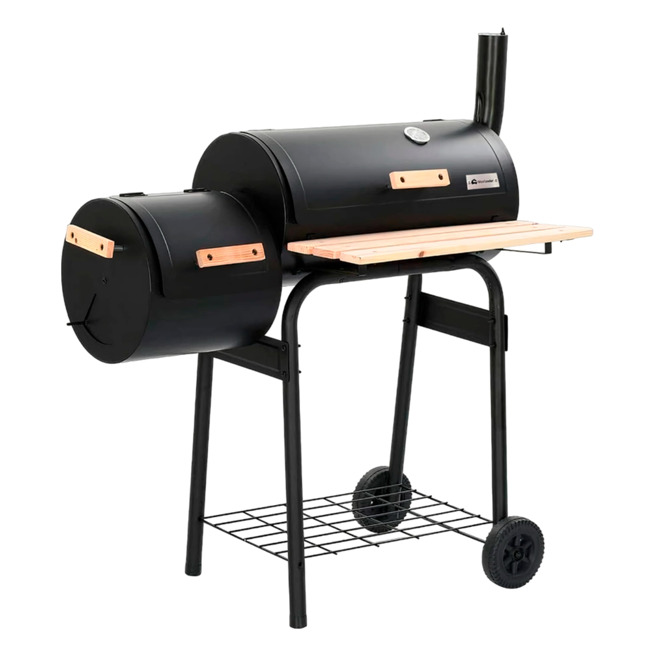 Asador para Carbón Premium Tipo Barril con Llantas Transportadoras con Termómetro de Acero Inoxidable Bluelander 