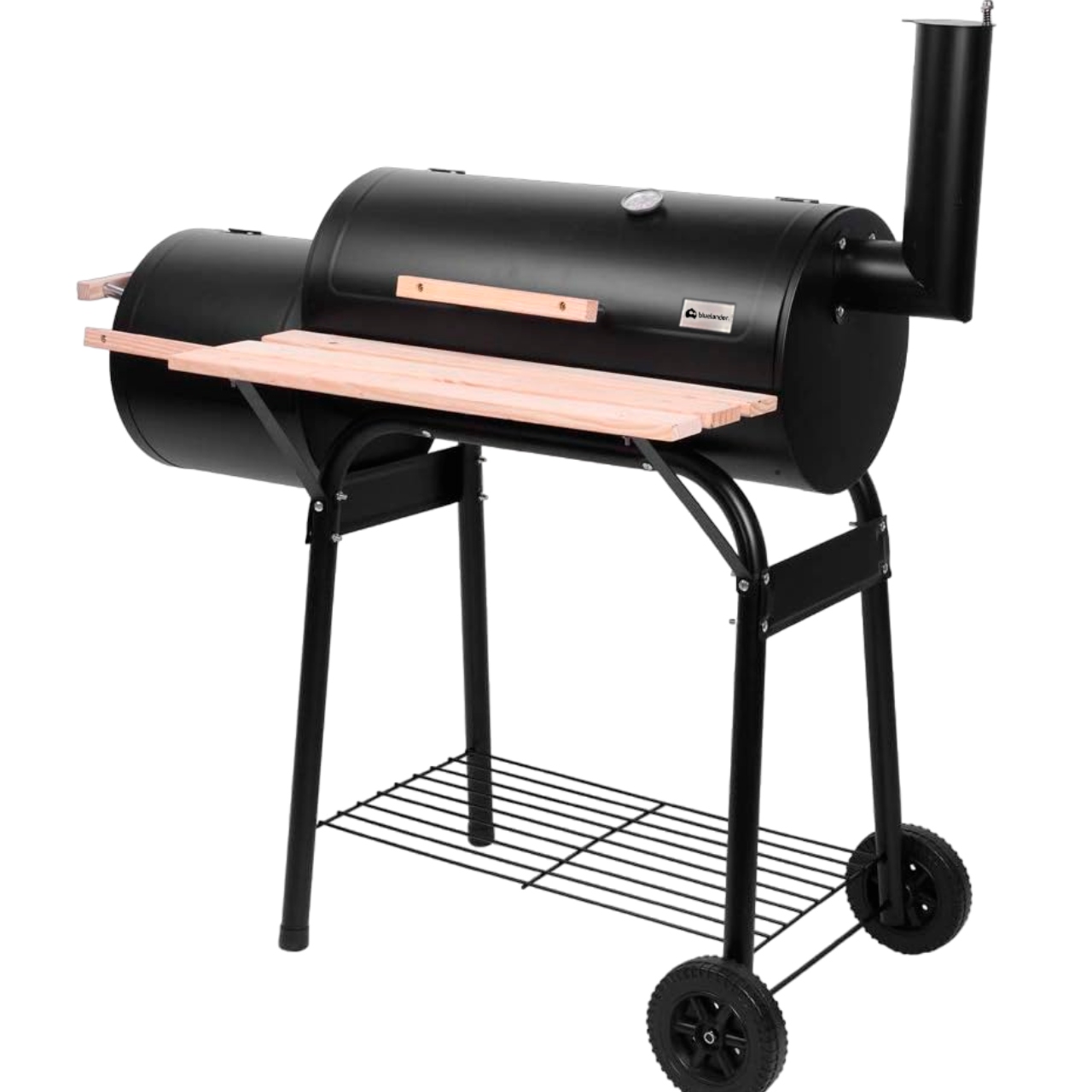 Asador para Carbón Premium Tipo Barril con Llantas Transportadoras con Termómetro de Acero Inoxidable Bluelander 