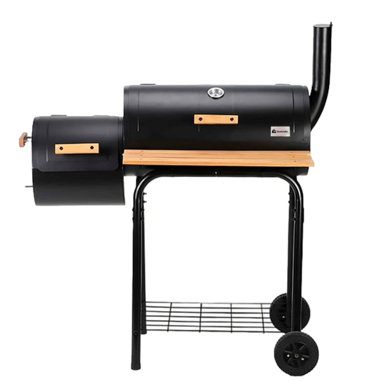 Asador para Carbón Premium Tipo Barril con Llantas Transportadoras con Termómetro de Acero Inoxidable Bluelander 