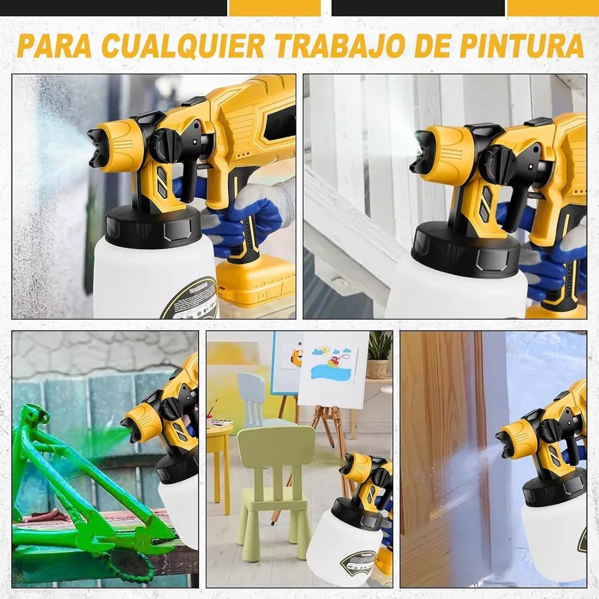 Pistolas Para Pintar Eléctrica Inalámbrico Pintar Gravedad Color Amarillo