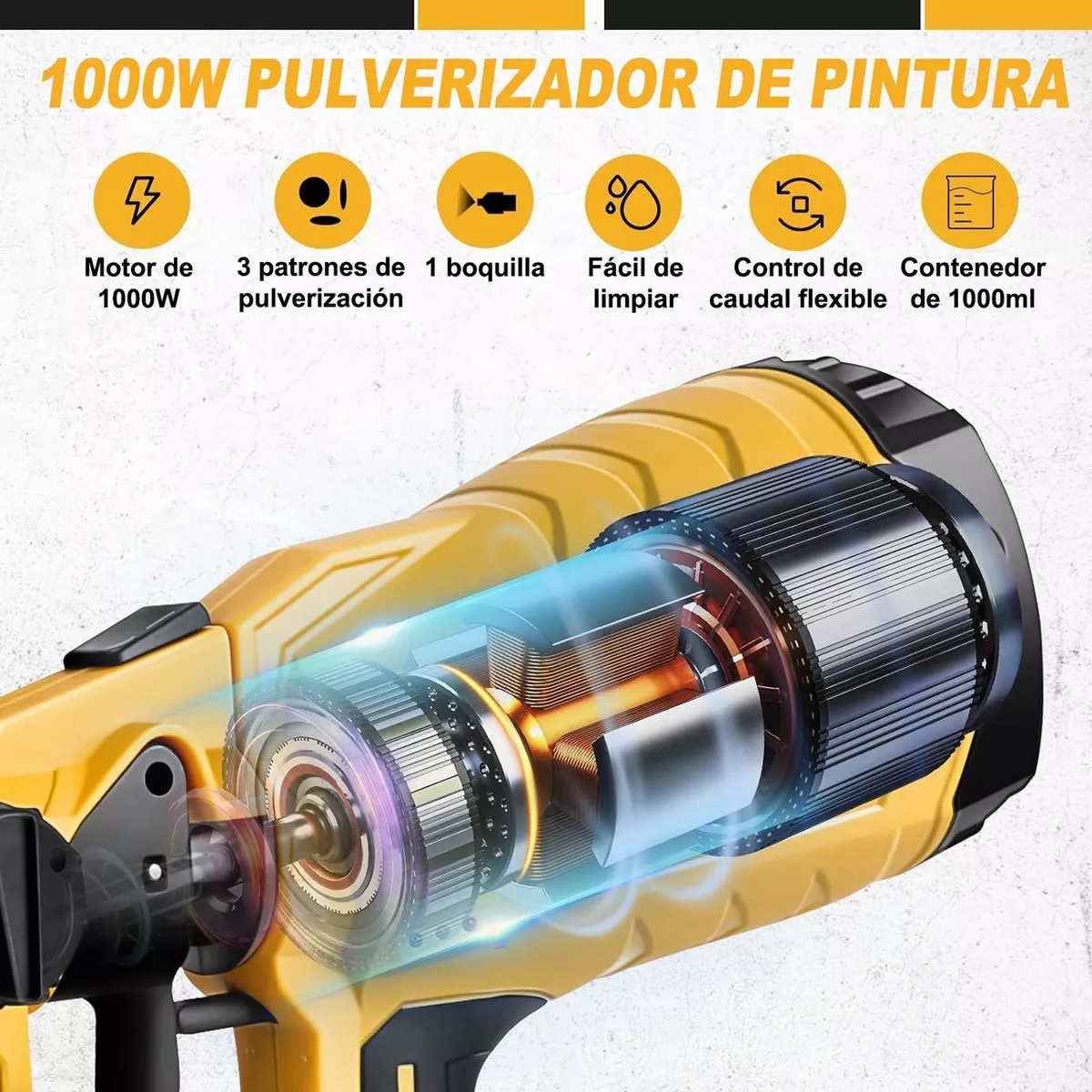 Pistolas Para Pintar Eléctrica Inalámbrico Pintar Gravedad Color Amarillo
