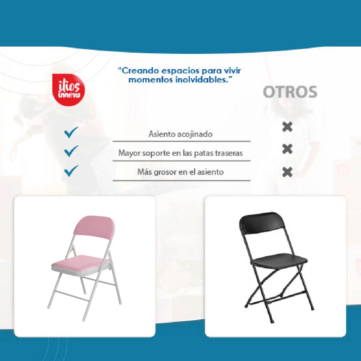 Set De 6 Sillas Plegables Ilios Innova Acojinadas Color Rosa