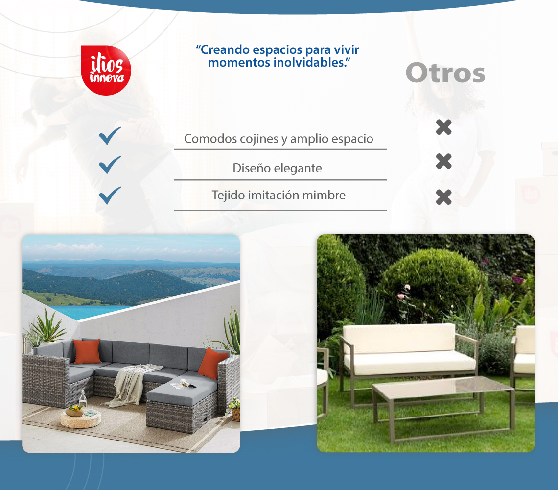 Sala Para Jardin Esquinera Gris con Cojines Rojos