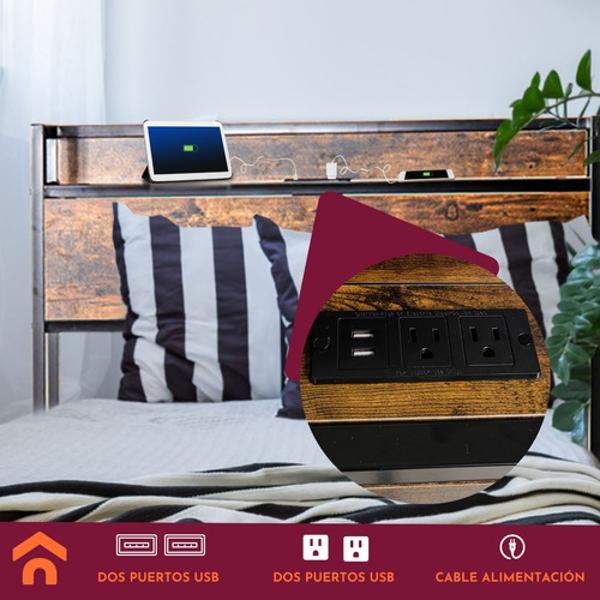 Base Cama Individual Usb Country Tipo Madera Moderna Houzer
