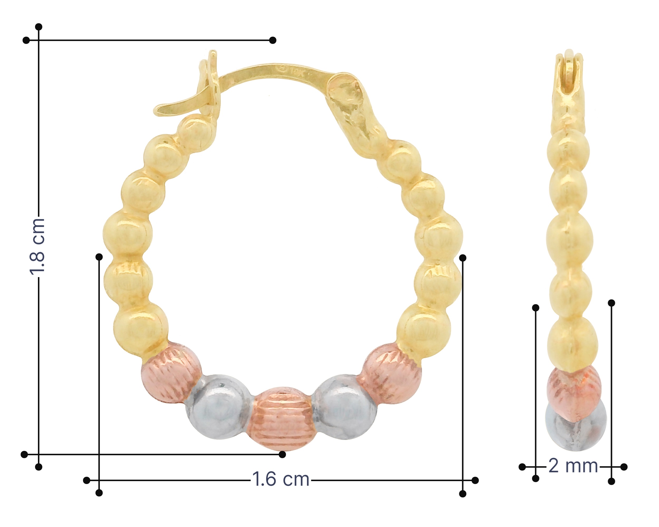 Arete Arracada Oro 10K bolitas Oro FlorentinoSi277