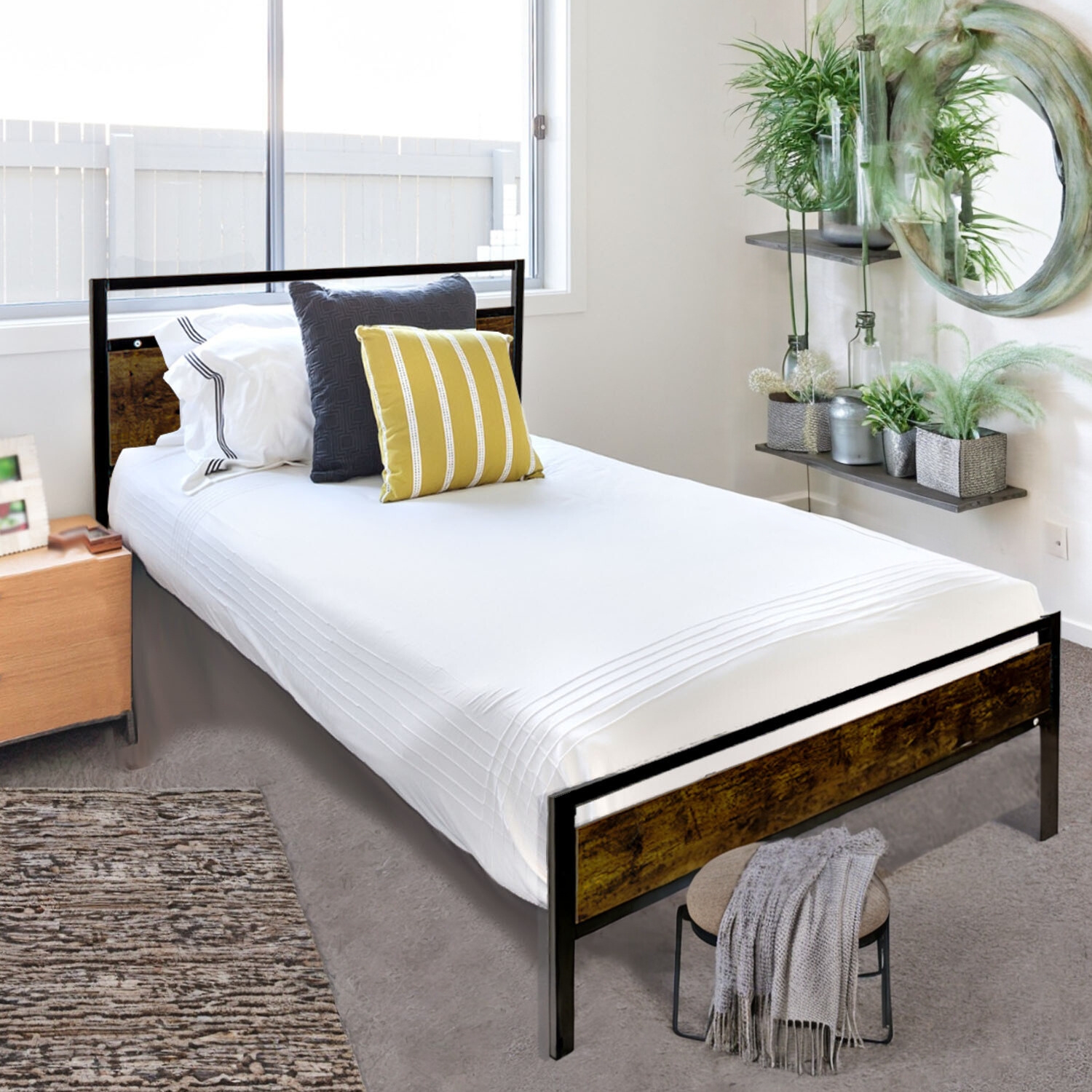 Base Cama Country Tipo Madera Individual Moderna Metal Acero Houzer