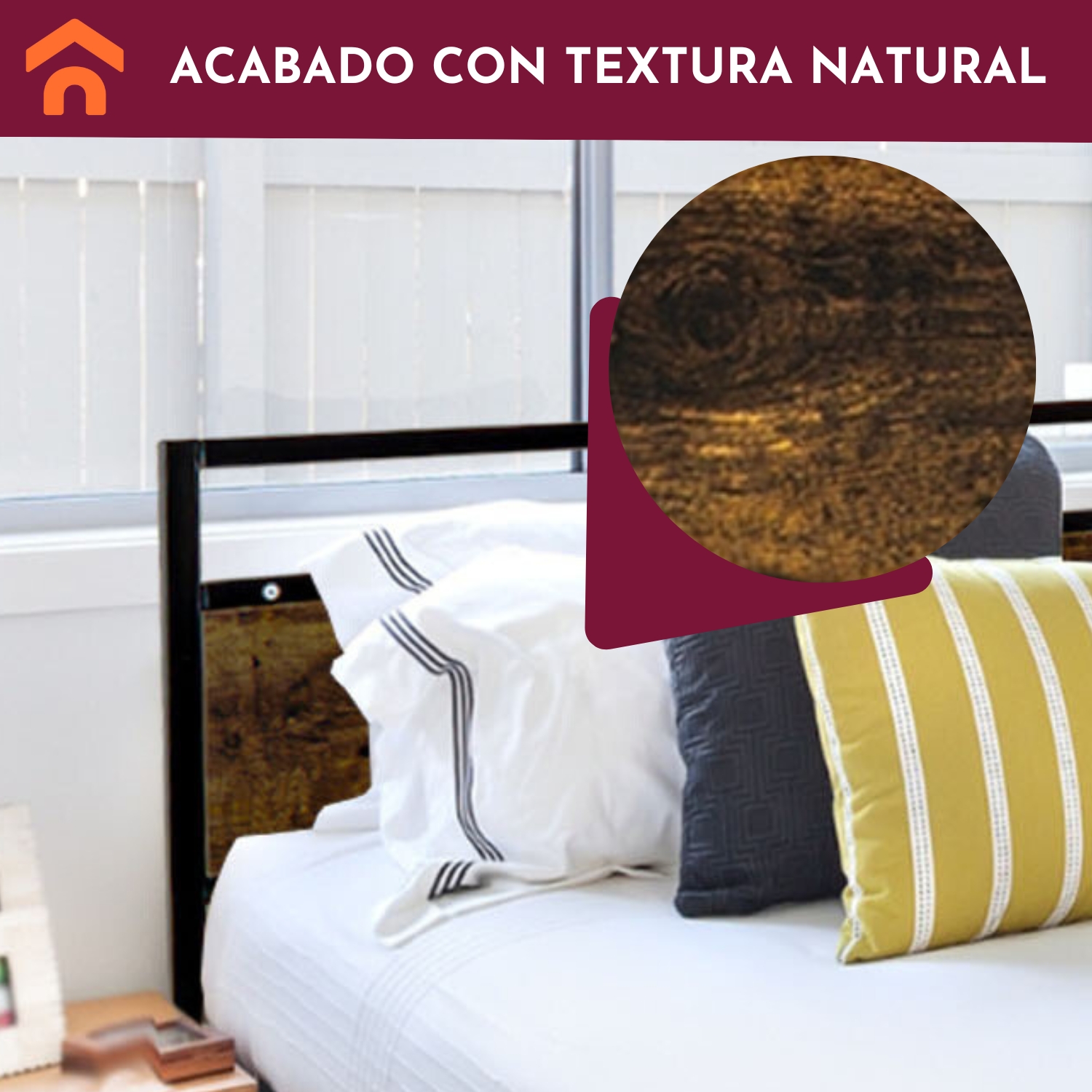 Base Cama Country Tipo Madera Individual Moderna Metal Acero Houzer