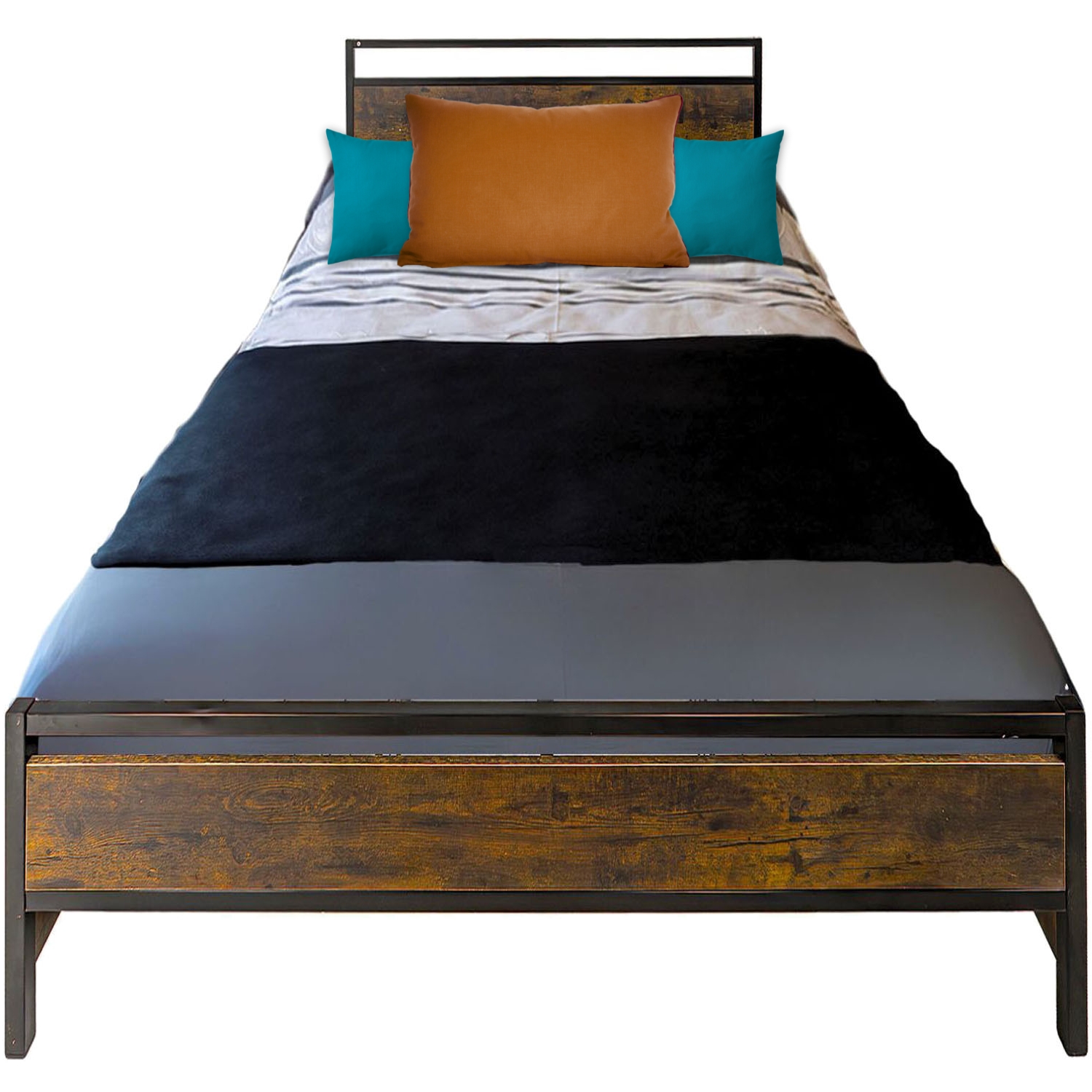 Base Cama Country Tipo Madera Individual Moderna Metal Acero Houzer