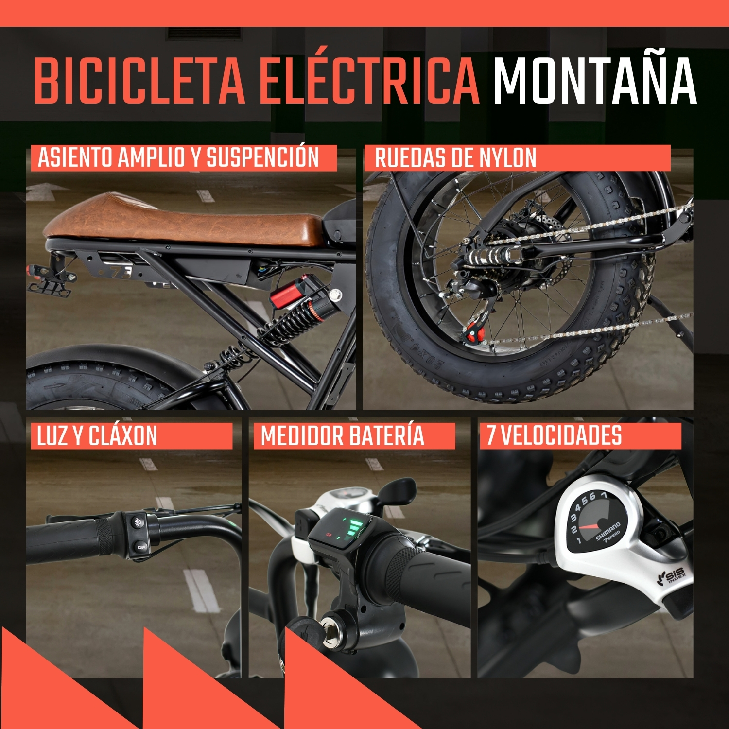 Bicicleta Electrica Montaña Adultos Pedal Asistido 7 Vel