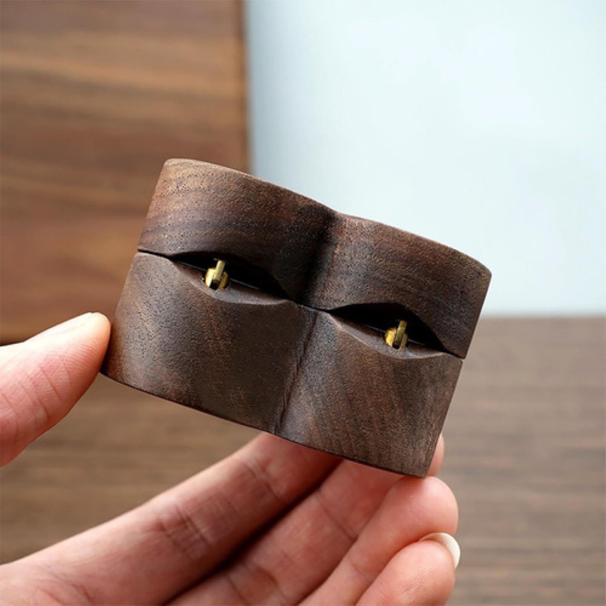 Caja Anillos Corazón Madera Nogal Para De Boda Transparente Blanco