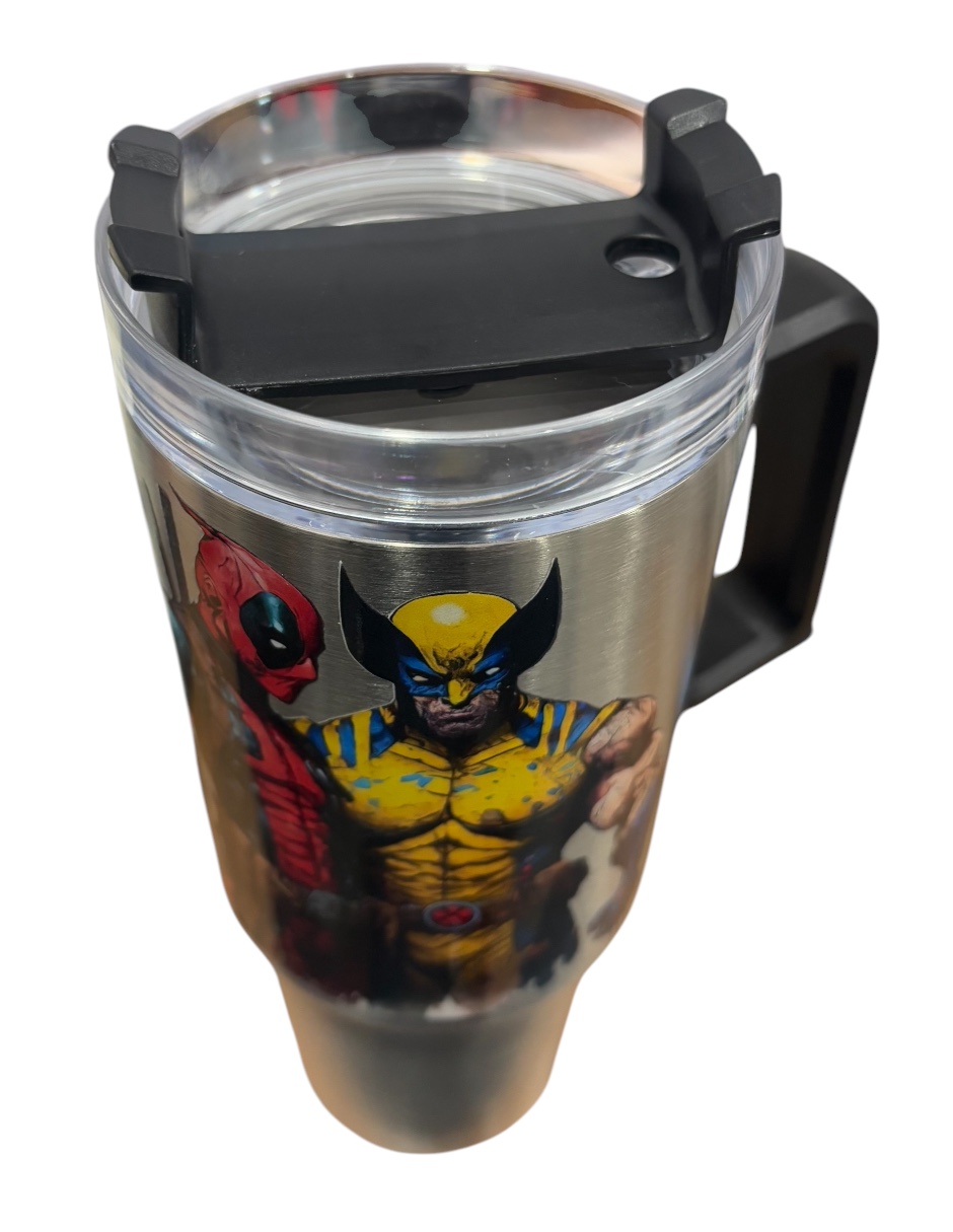Termo de acero inoxidable Fartmex color plata, Deadpool & Wolwerine 30 oz