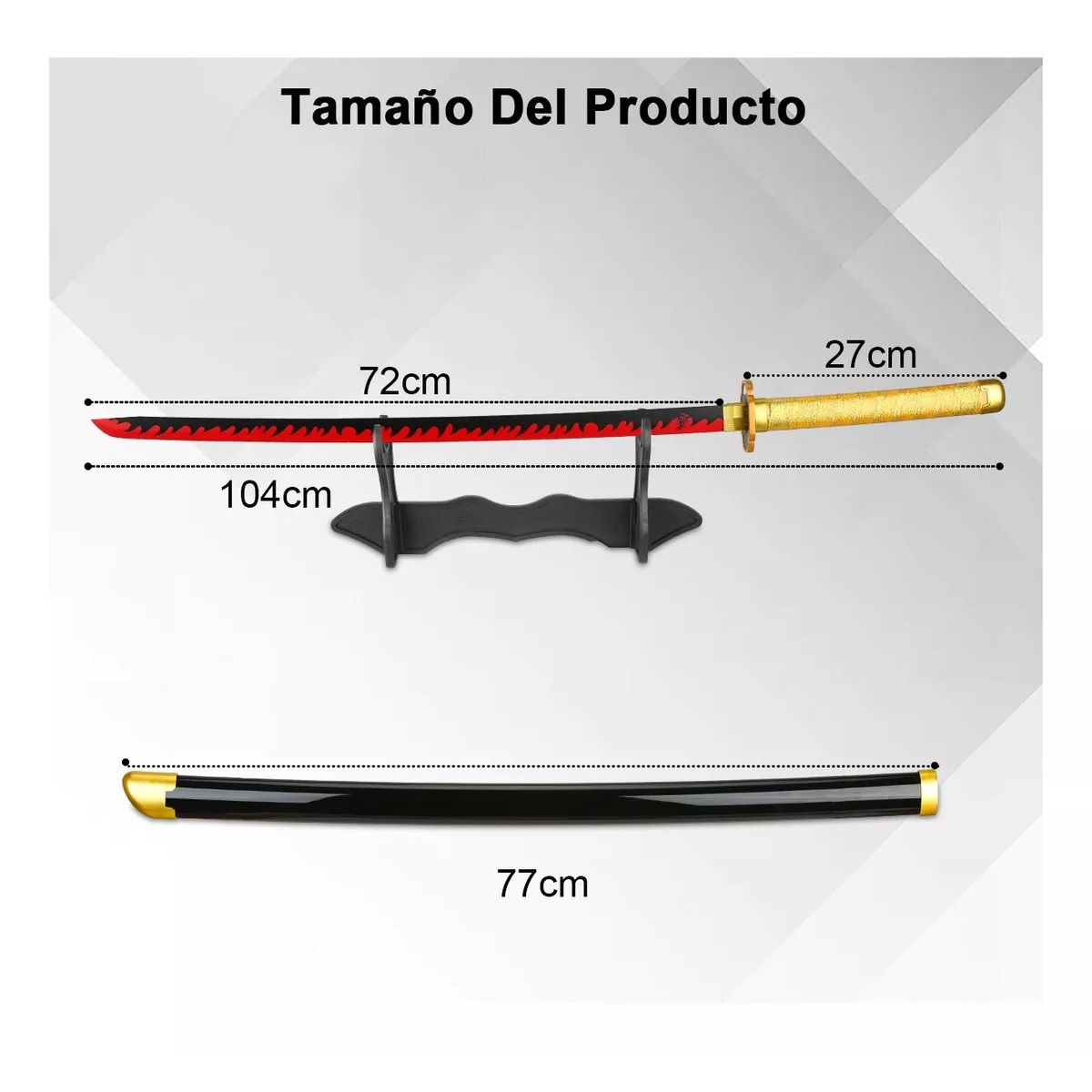 Katana De Madera Demon Slayer 104cm Kit Espada+portacuchilla Negro