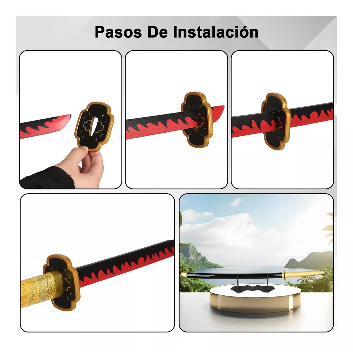 Katana De Madera Demon Slayer 104cm Kit Espada+portacuchilla Negro