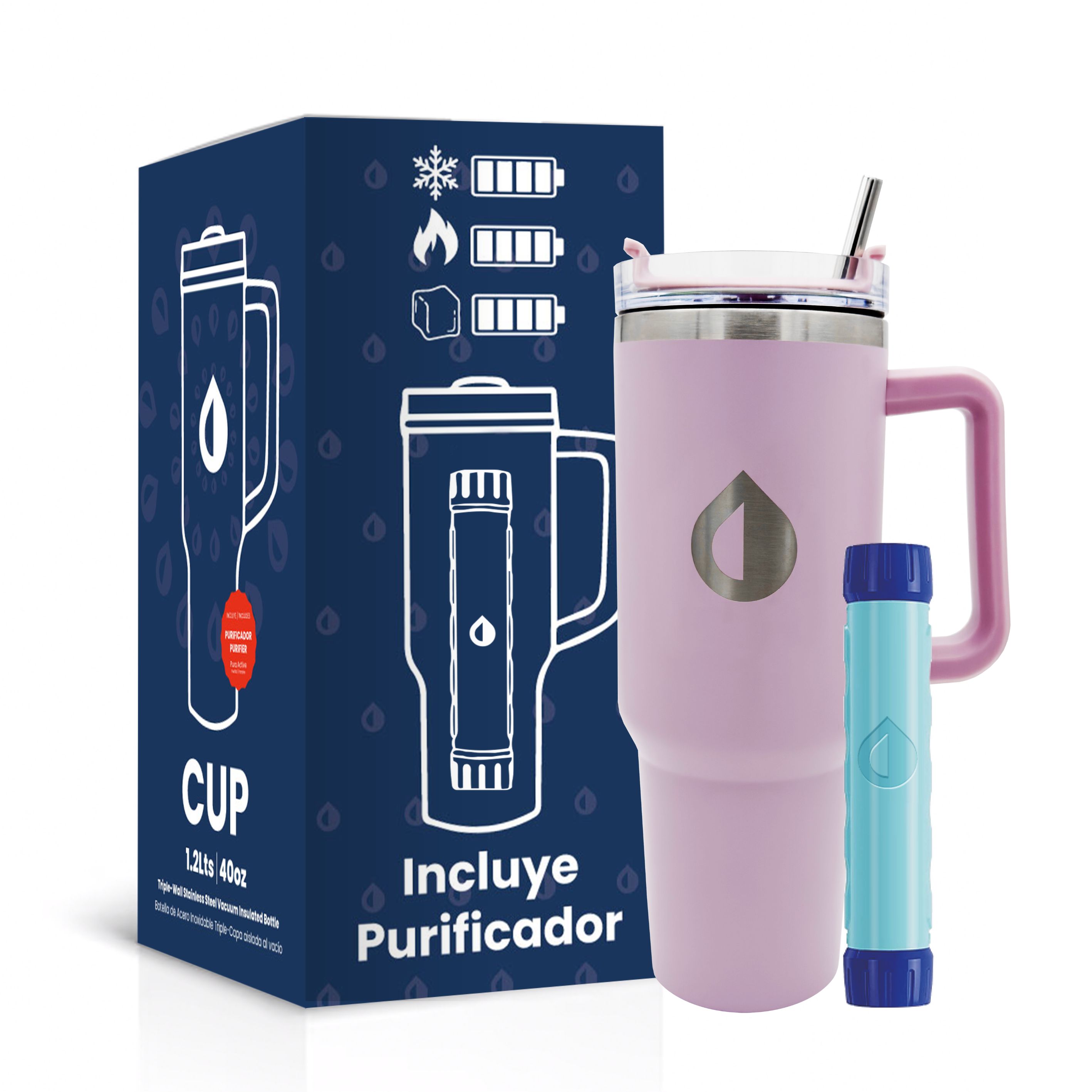 El termo filtro purificador de agua portátil y urbano 1.2 lts eco rosa