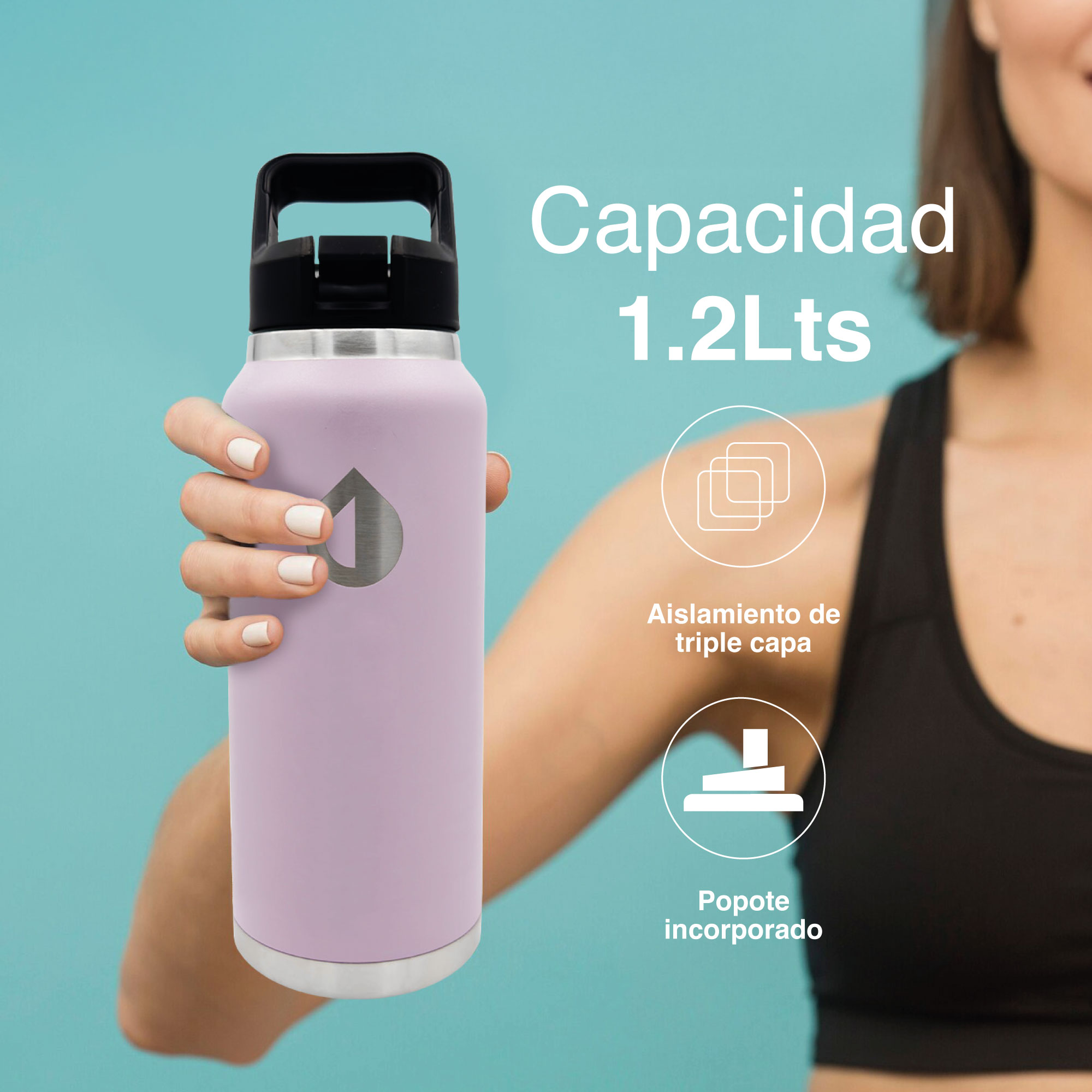 Termo PURA Sport Térmico 1.2lts con Purificador Agua Acero Rosa