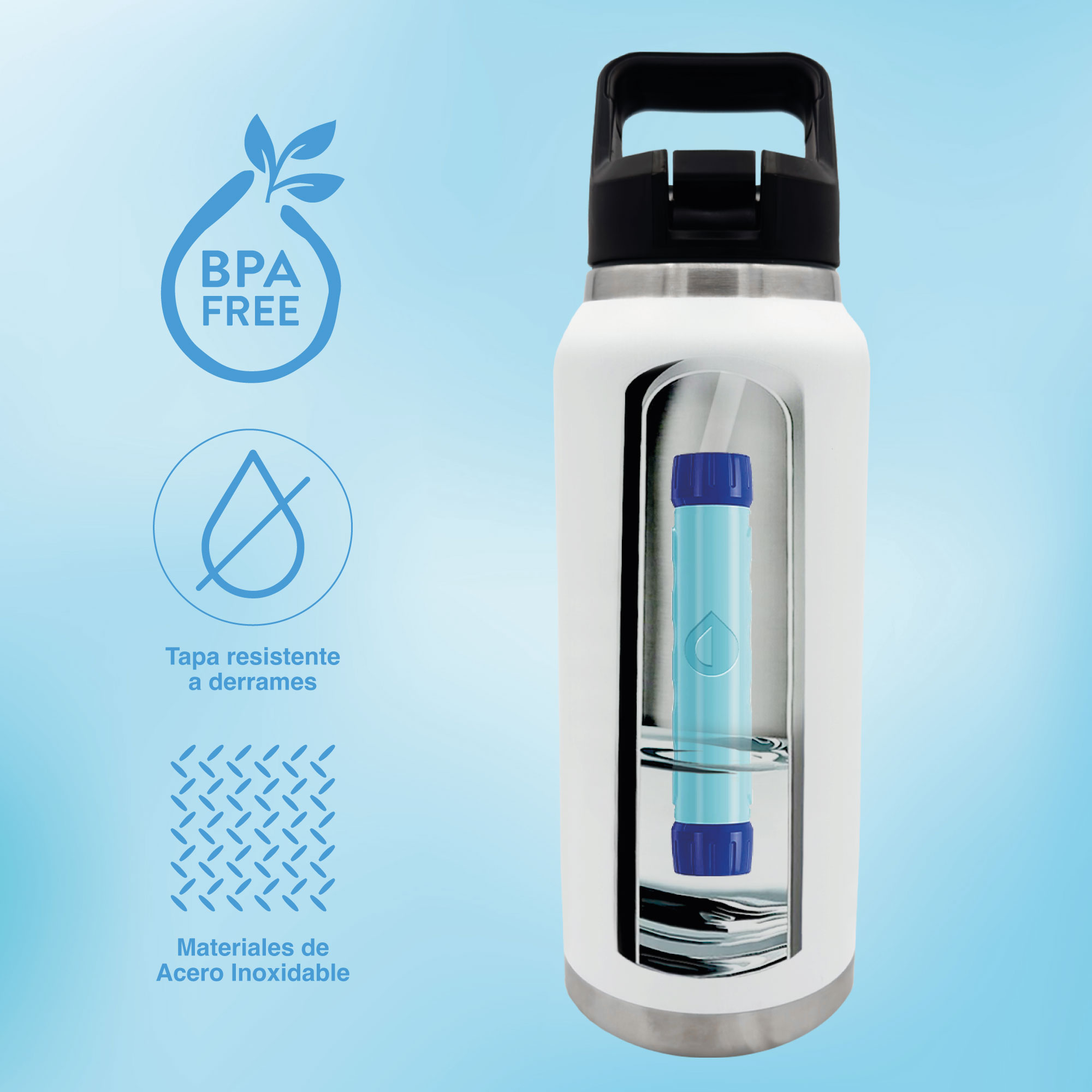 Termo PURA Sport Térmico 1.2lts con Purificador Agua Acero Rosa