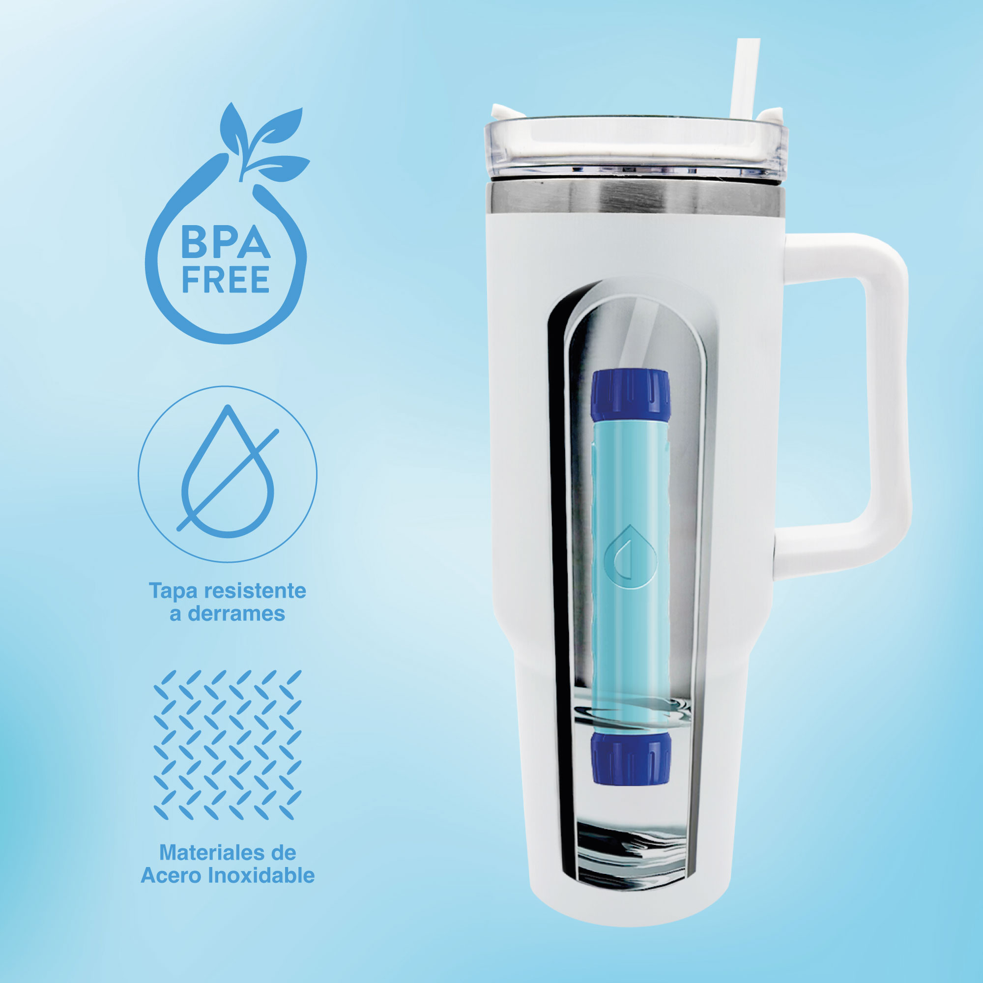 El termo filtro purificador de agua portátil y urbano 1.2 lts eco rosa