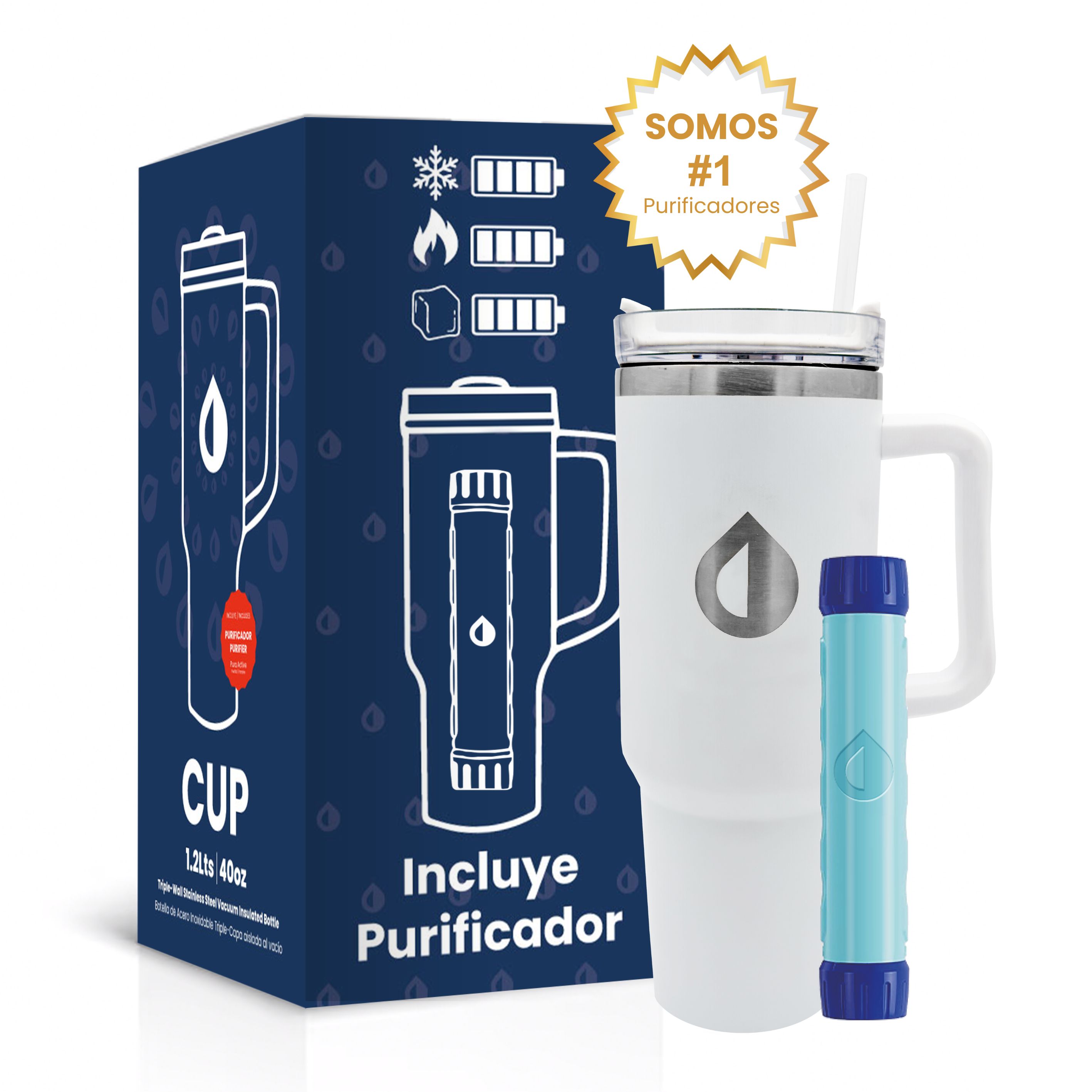 El termo filtro purificador de agua portátil y urbano 1.2 lts eco blanco