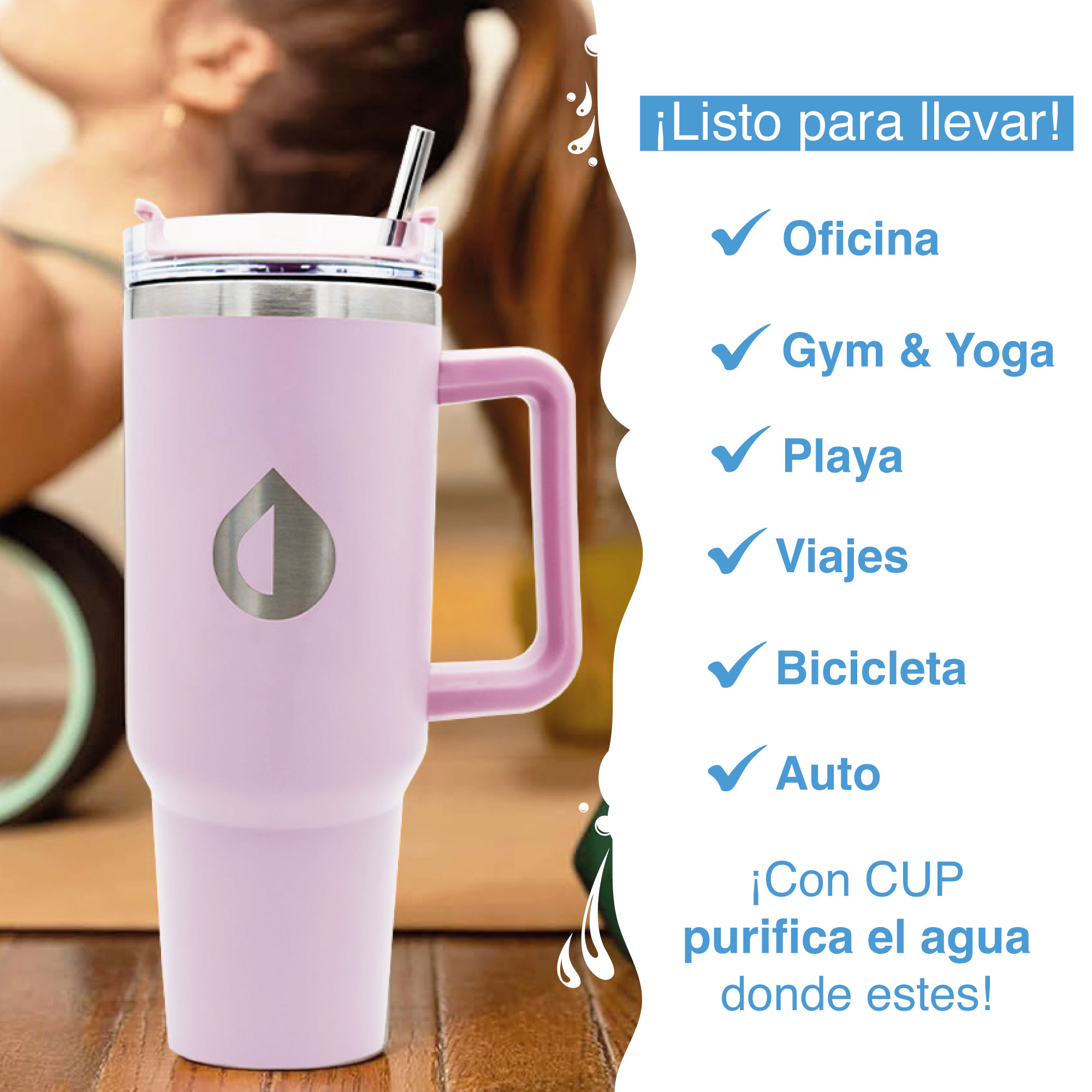 El termo filtro purificador de agua portátil y urbano 1.2 lts eco rosa