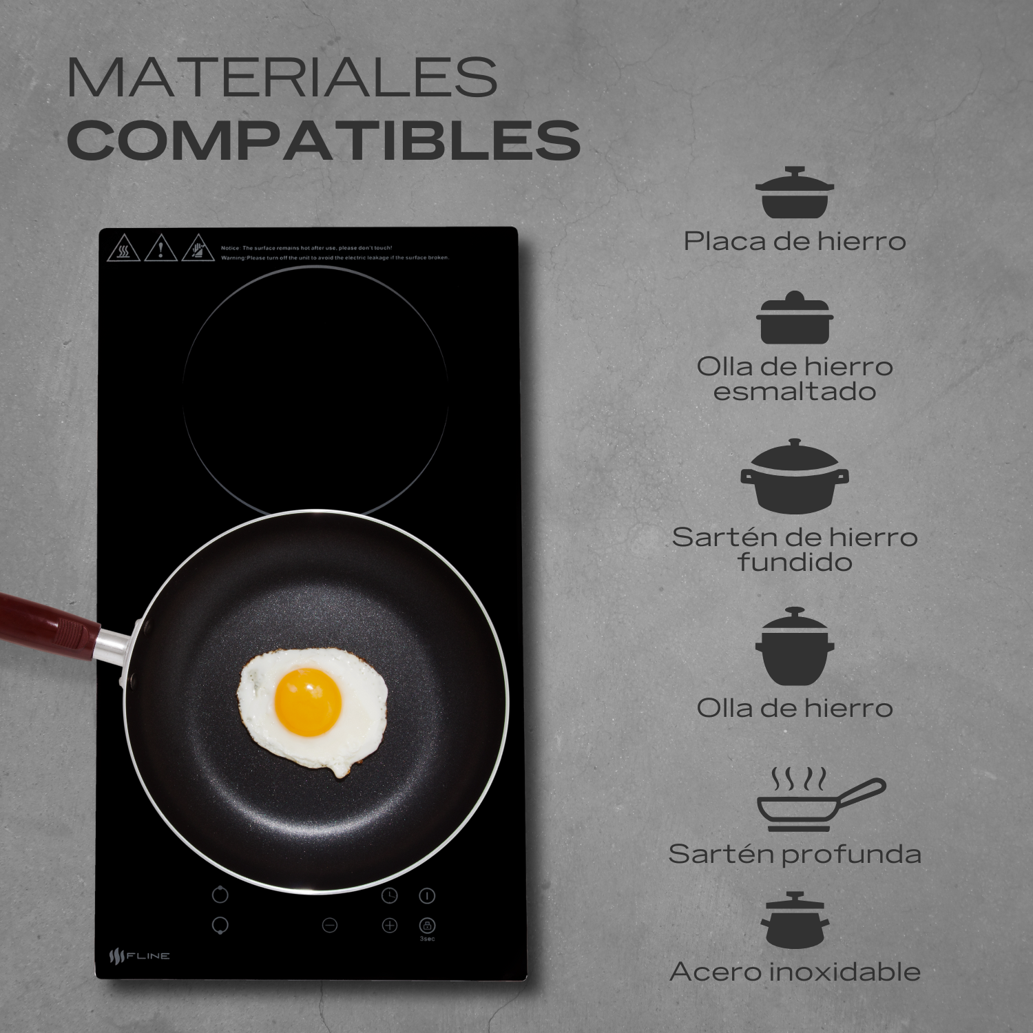 Parrilla de Inducción Magnética Empotrable 2 Quemadores 1500W 110v | Belfast  2