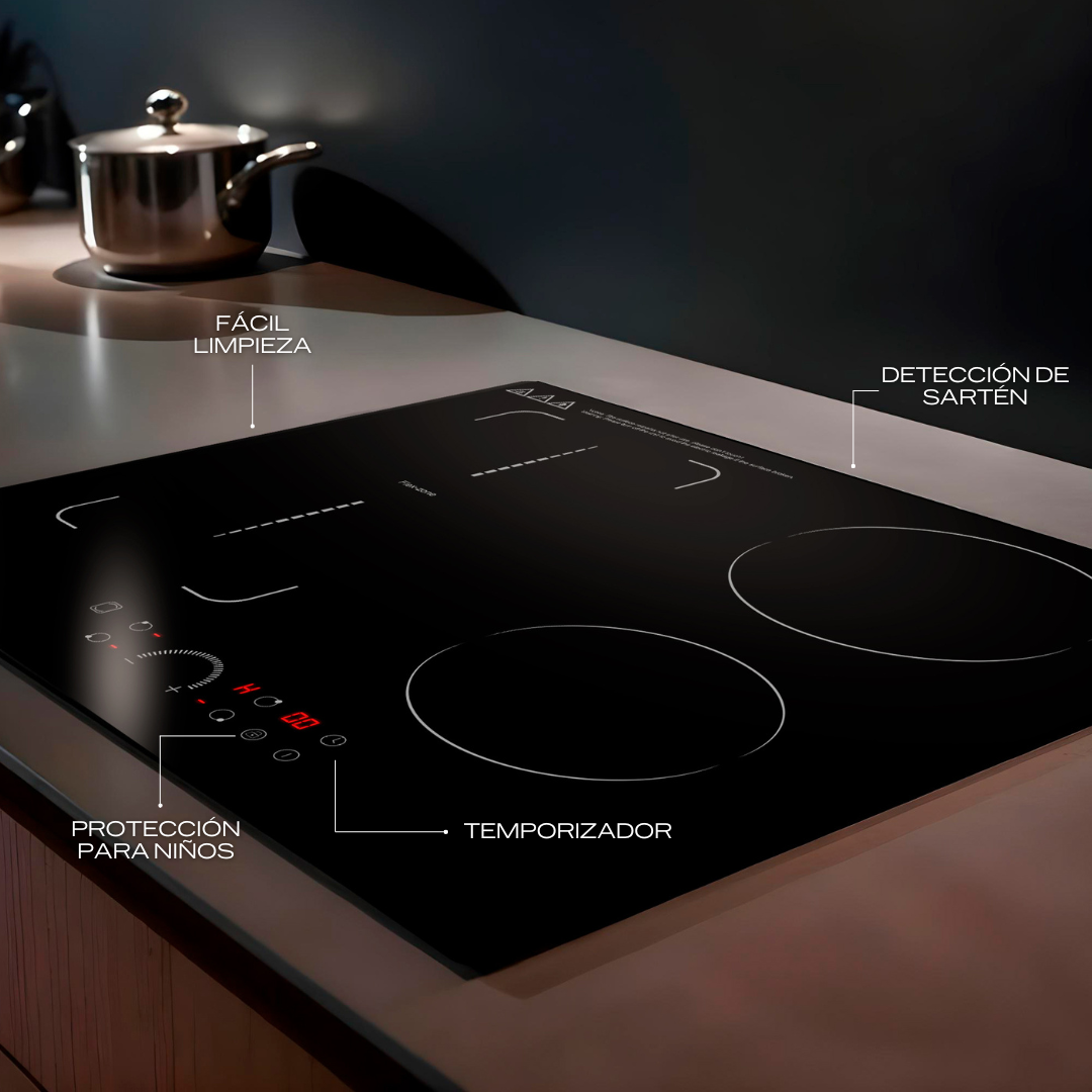 Parrilla de Inducción Magnética Empotrable 4 Quemadores 4500W 110v  Belfast  4