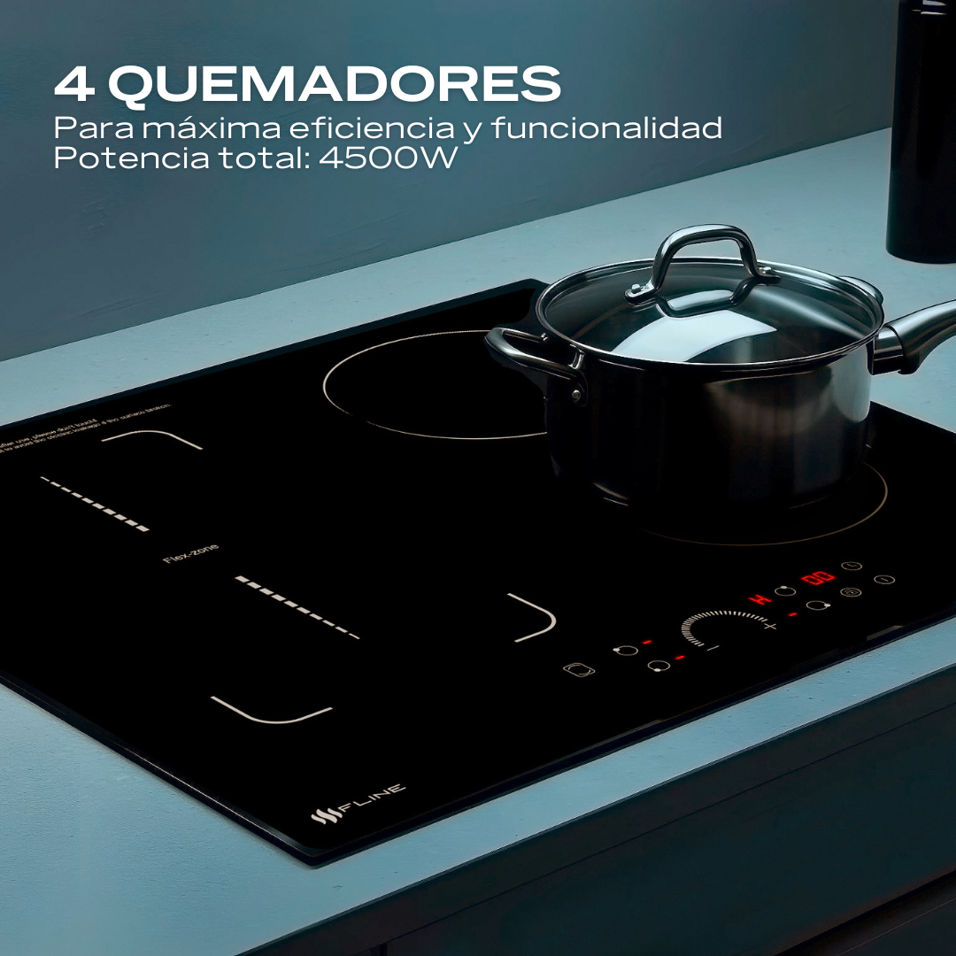 Parrilla de Inducción Magnética Empotrable 4 Quemadores 4500W 110v  Belfast  4