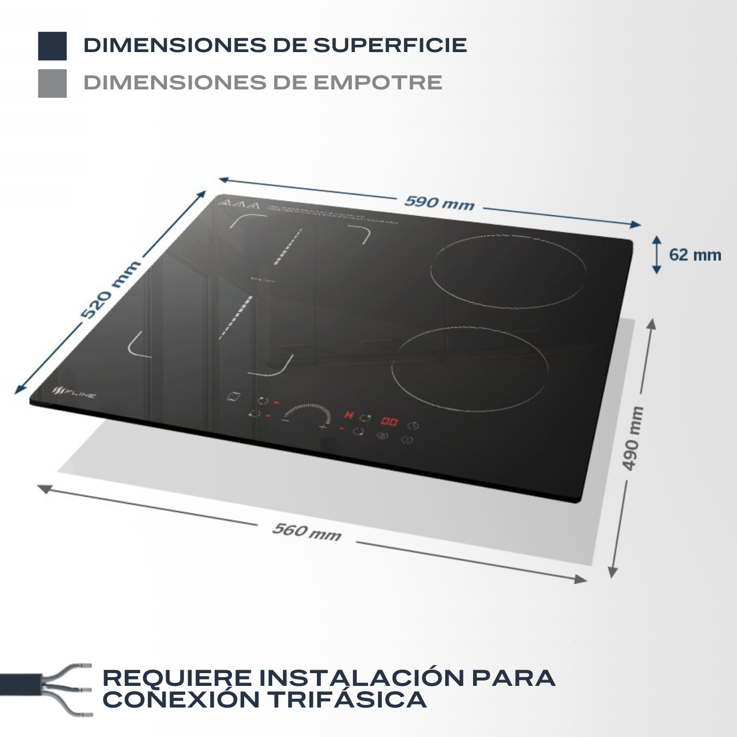 Parrilla de Inducción Magnética Empotrable 4 Quemadores 4500W 110v  Belfast  4