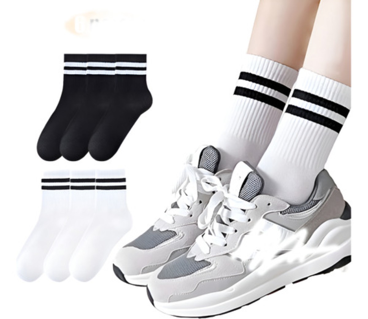 Calcetas Mujer Hombre Algodón Calcetines Deportivo 6 Pares 3 Negro 3 Blanco 22.5MX-27MX