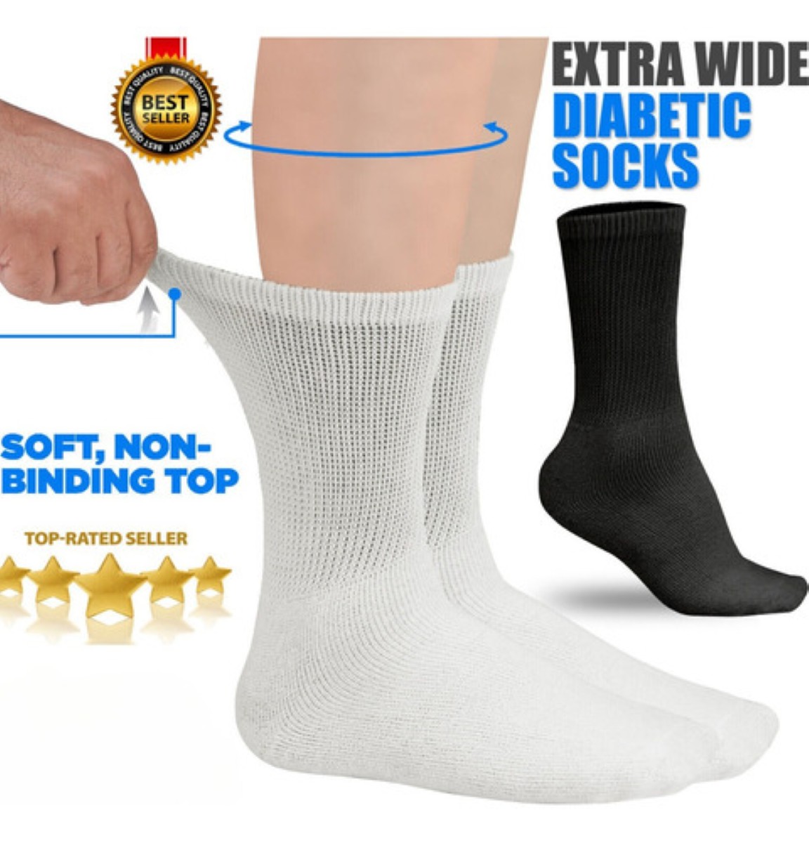 Calcetines Para Pie Diabetico 100% Algodon 6 Pares blanco CABALLERO 26-30 CM DE PIE